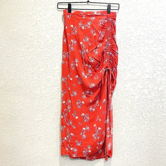 Cotton On Dresses & Skirts - Cotton On Orange Floral High Slit Midi Skirt Small